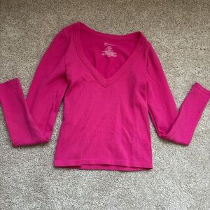 No Boundaries Pink Fitted Long Sleeve Blouse